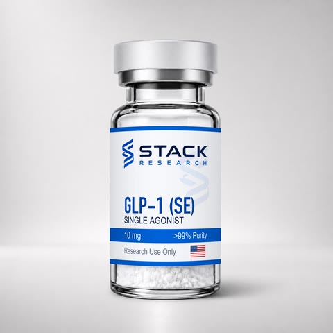 Stack Research GLP-1 (SE) 10 mg research-use-only vial on a light gray studio background